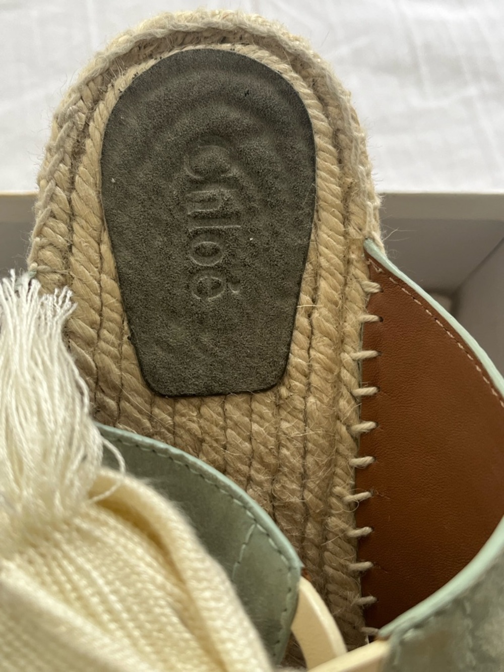 Chloe Harper Olive Suede and Cream Lace Espadrille Slides - Picture 6 of 6